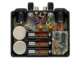 Photo of MP-2 preamp from directly                    above, with top cover removed